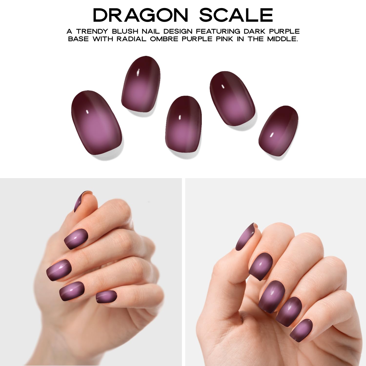 Adora Couture Semi Cured Gel Nail Strips, 20 Pieces, Purple Dragonscale, UV Gel Nail Stickers