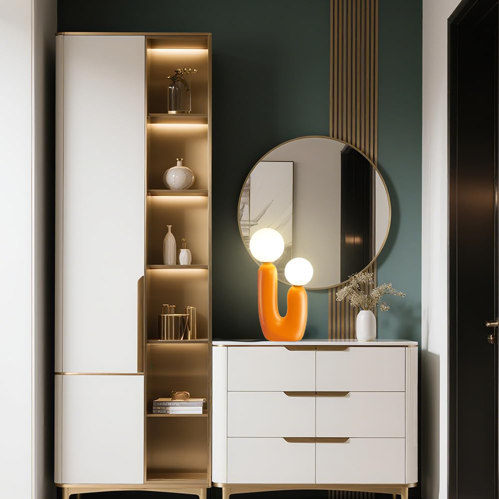 LED Tischlampe Niedliche Kaktus Nachttischlampe,Moderne Deko Pilz Lampe für das Schlafzimmer,Orange Harz Schreibtischlampe mit 2 Kugel Lampenschirmen,lustige Geschenke für Kinder und Familie,G9-Sockel