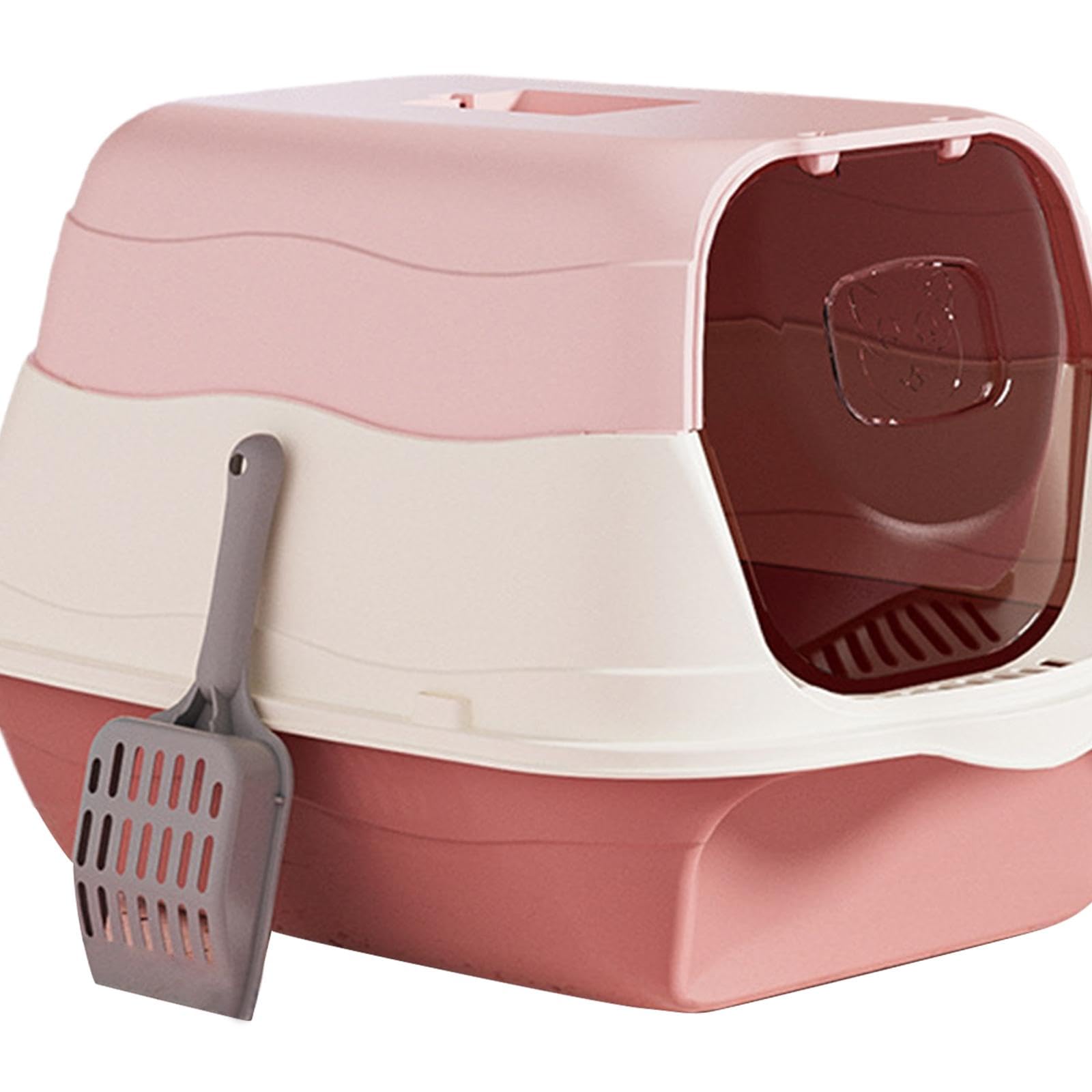 Orinal para Gatos con Tapa Y Capucha, Inodoro Cerrado para Gatos, Arenero Desmontable, Bandeja de Arena Reutilizable para Mascotas con Puerta Frontal, Rosado