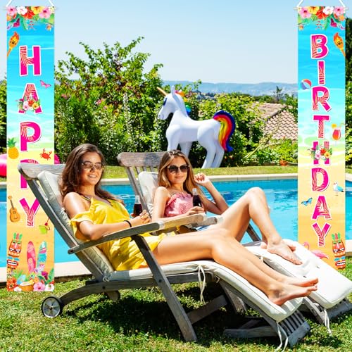 Image of Avezano Summer Hawaiian Birthday Banner Hawaiian Birthday Party Decorations Tropical Aloha Door Banner Luau Decorations Indoor Outdoor