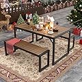 YITAHOME 55" Picnic Table with Benches Set, Outdoor Dining Set for 4-6 People, Patio Dining Table and Bench with 2" Umbrella Hole, All-Weather Large Rectangular Camping Table for Yard Patio Lawn Party