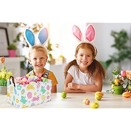 Sanjiaofen Rectangular Easter Baskets, Easket Basket for Kids.Bunny Easter Basket with Handles.Boys and Girls,Easter Bunny Eggs Decor,Toys,Books,Easter Gifts (Easter Rabbit)