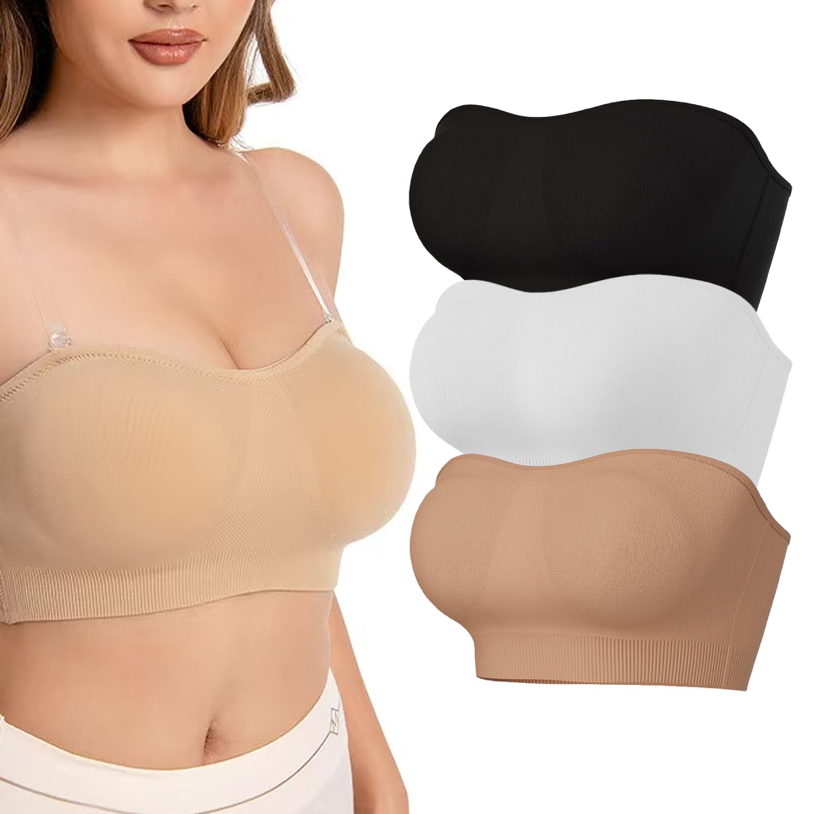 Reggiseno senza spalline con retro trasparente da donna, reggiseno invisibile riutilizzabile con spalline trasparenti rimovibili, perfetto per abiti da sposa senza schienale