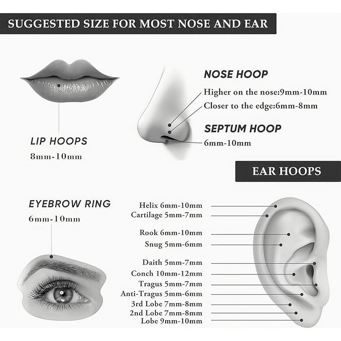 Orecchini In Acrilico Mayhoop Per Piercing | 16G Trasparenti Con Zirconi | 6/8/10 Mm Per Labbro, Elice, Trago - Foto 3