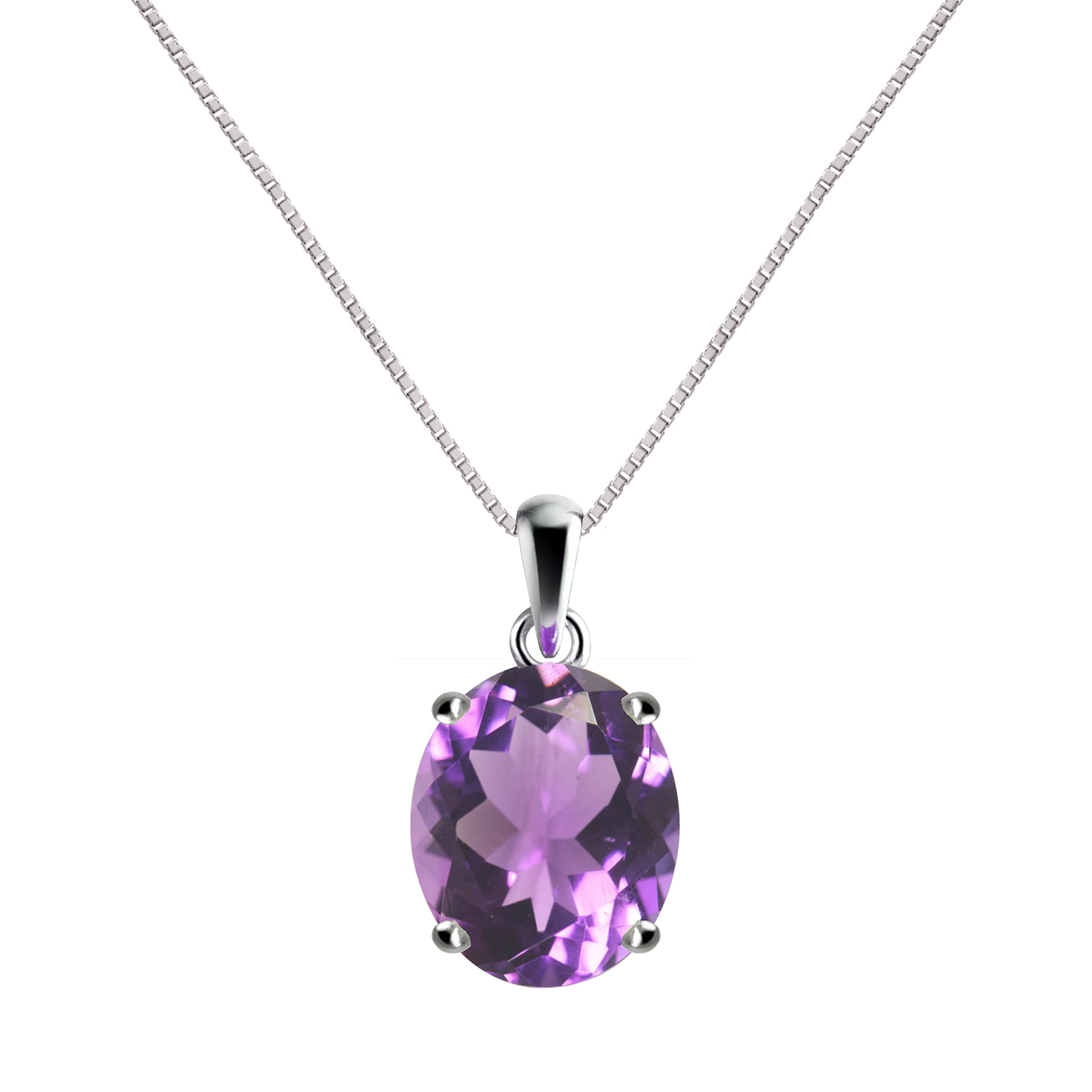 Franki BakerNatural Purple large Amethyst Gemstone & Sterling Oval Pendant Necklace. Gem Size: 12x10 mm. 4.5 Carat. Chain Length: 50cm