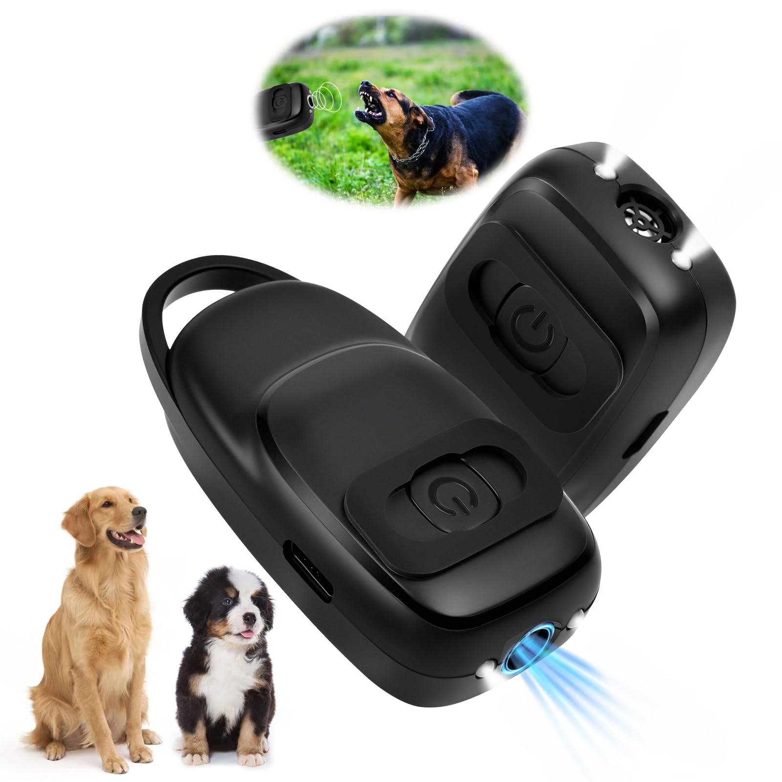Aomig Anti Aboiement Ultrason Chien, Mini Boitier Chien Portable, LED Stroboscopique, Répulsif Ultrasons Rechargeable, Dispositifs d'arrêt d'écorce, Dissuasif l'intérieur&l'extérieur Petit&Grand Chien