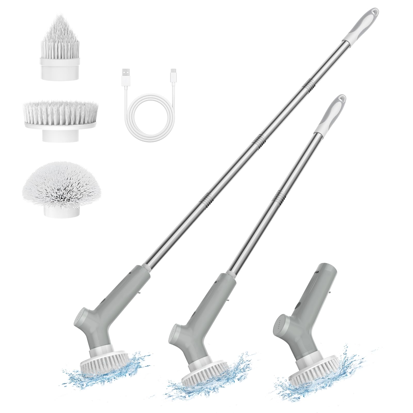 VEWIOR Electric Spin Scrubber, Cordless Cleaning Brush with 3 Adjustable Angle 2 Speeds 3 Replaceable Brush Heads for Floor Bathroom Tub Tile Kitchen Window