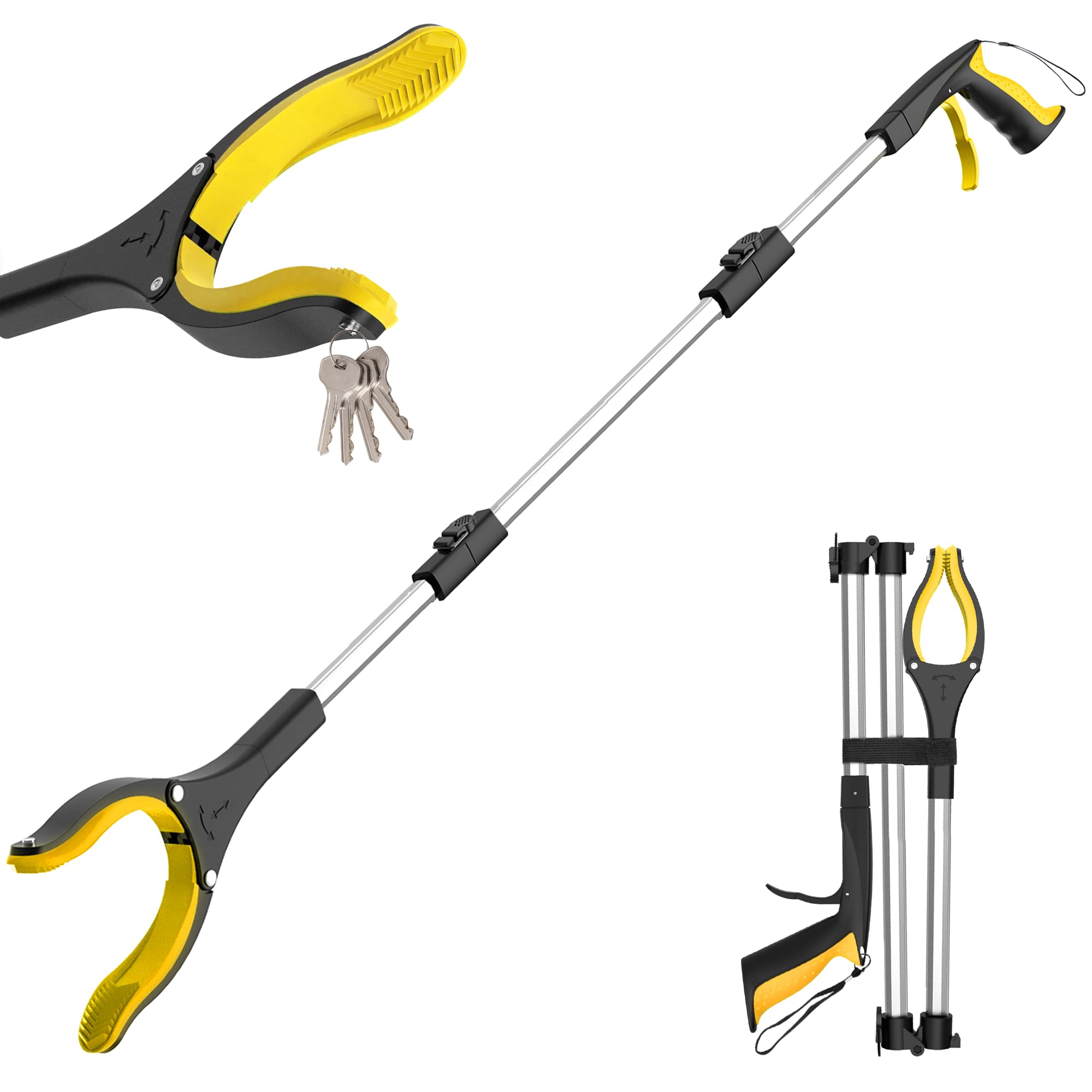 36"（91 CM） Foldable Litter Pickers,Extra Long Grabber Reacher Stick Tool, Lightweight Rubbish Pick Up,Picker Upper Strong Magnetic Grip, Hand Grabber for Adults, Disabled, and Elderly (YellowSilver）-image-21