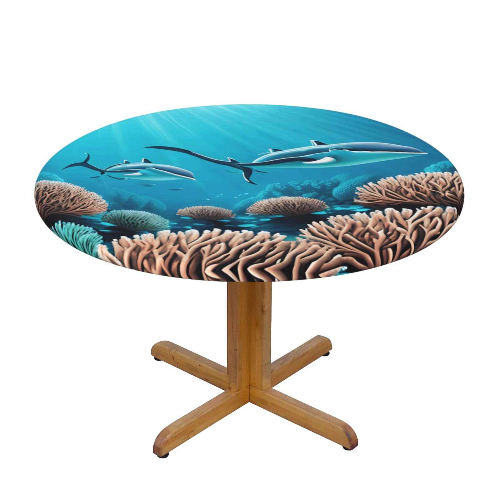 ZQYTGFDC Deep Sea Whales M Decorative Round Tablecloth Waterproof Anti Stain Oil Proof Size for 40 50 inch