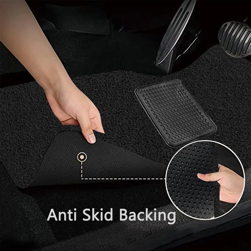 Image of FAM Enterprises Curly Car Floor Mat Compatible for Kia Carens Clavis Petrol 7 Seater | Curly /Noodle Car Mat Dust & Liquid Trapping with Heel Pad | Set of 5 | Color - Black
