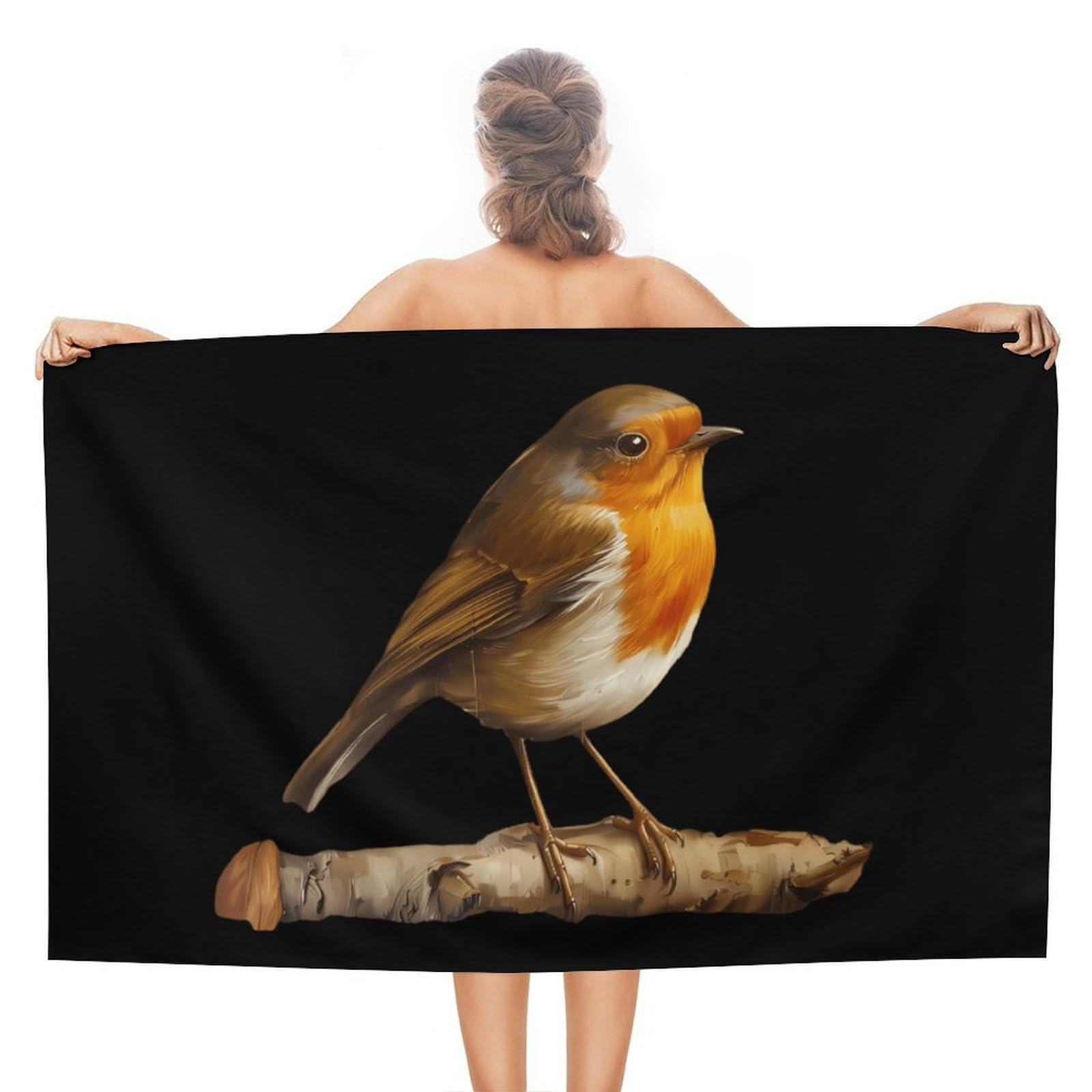 CGSBNGHA Robin Bird on Wood Beach Towels Soft Bathroom Bath Pool Swim Towels for Women Men