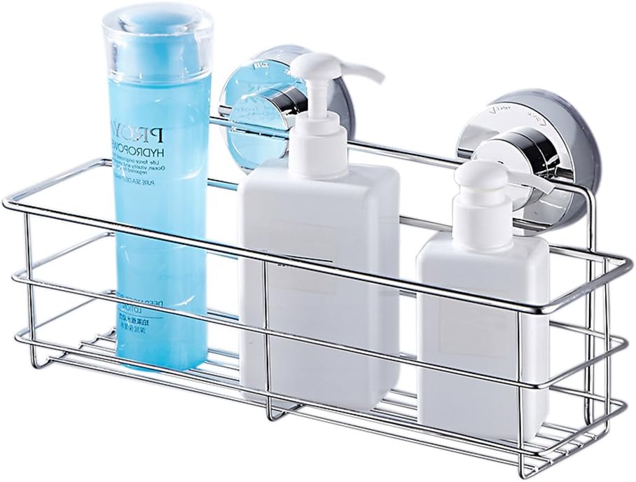 Sunction Cup Shower Caddy Basket Storage for Barhroom Kitchen Organzer Rustproof Stainless Steel Chrome