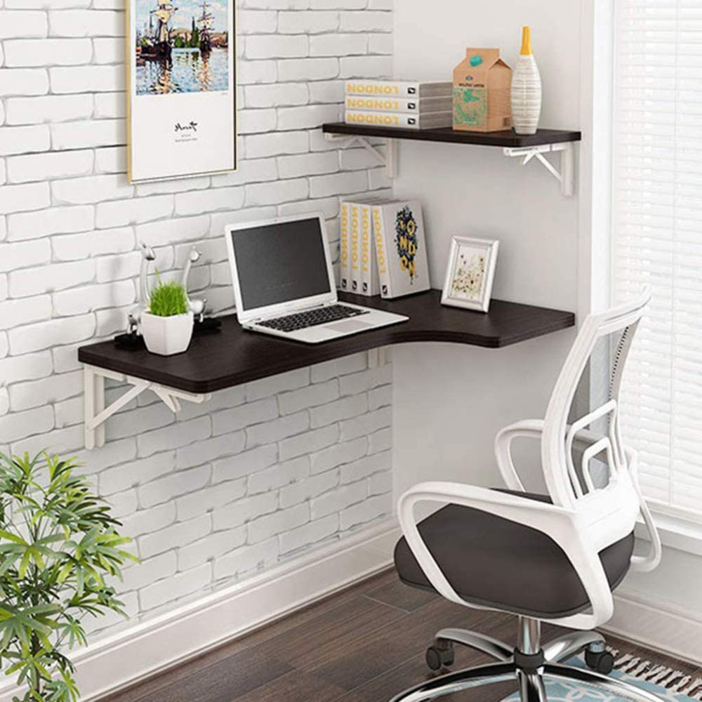 Mesa plegable montada en la pared, escritorio esquinero de madera que ahorra espacio con doble soporte, tabla de cortar plegable para cocina y oficina, muebles de estudio compactos para espacios