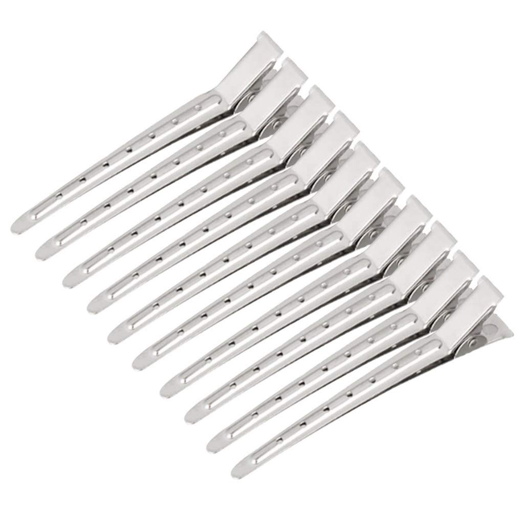 Logyua 10 Pieces Duck Bill Hair Clips, 3.5 Inches Metal Alligator Curl Clips, Sectioning Clips with Holes, Crocodile Clips Hair Styling Clips for Women Girls, Salon Accessories