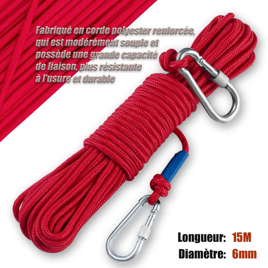 Aimant Peche Corde Nylon 8mm X 30m (2x15m) - Pour Pêche, Hamac, Bateau - Avec Mousquetons - Résistance Optimale Corde 8mm