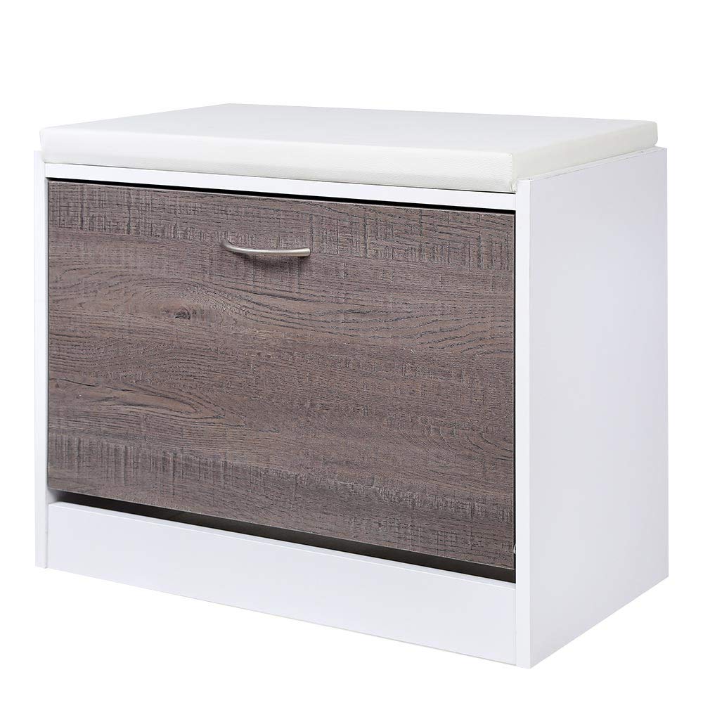 Bakaji Banco Zapatero de Madera con Puerta abatible Triple Profundidad y Asiento de Piel ecológica, tamaño 60 x 30 x 48 cm (Gris Roble)