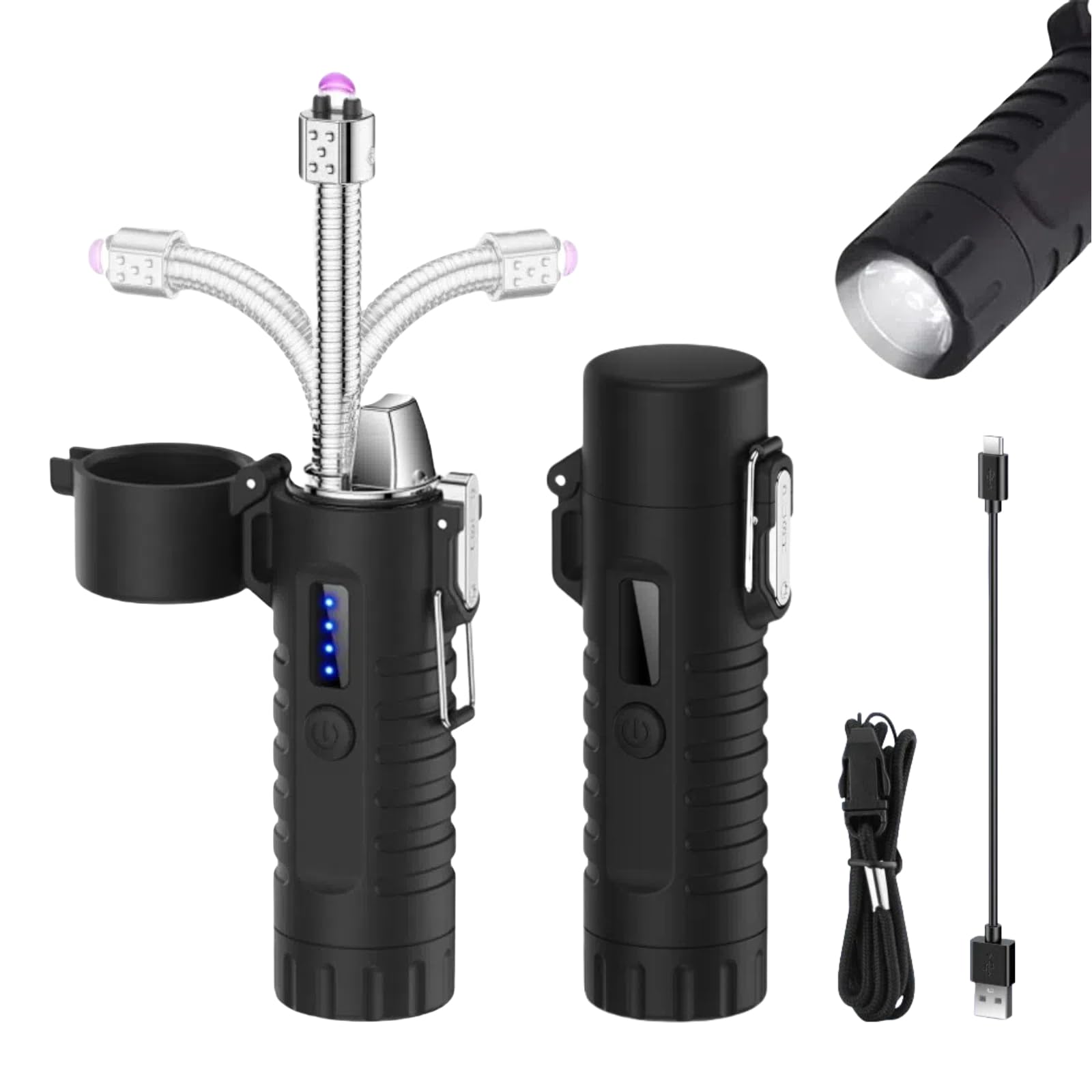 NINSI Electric Lighter, Flexible Neck Plasma Arc Lighter, USB C Rechargeable Lighters, Windproof and Waterproof Lighters with Flashlight for Candles,