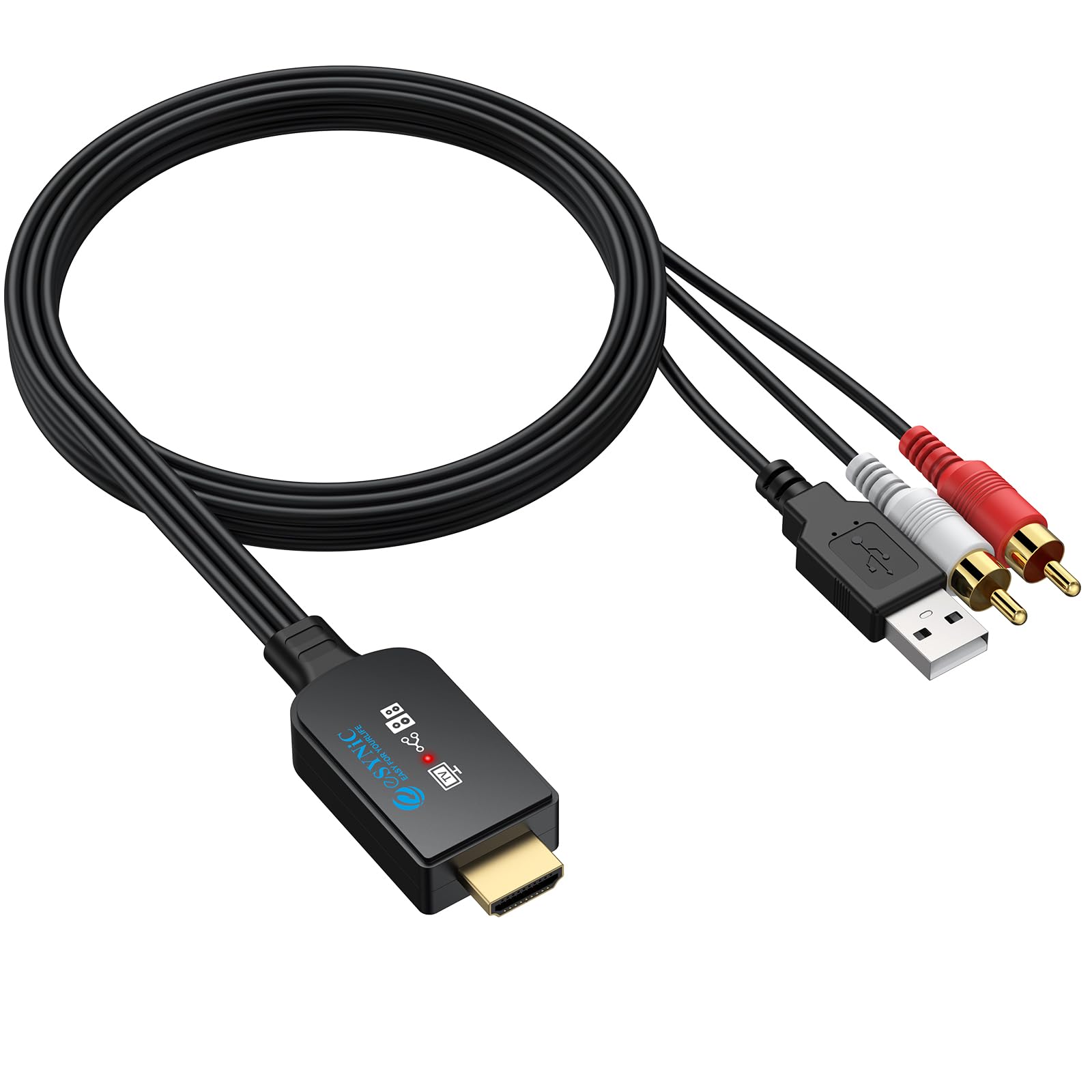 eSynic 192KHz Cavo Convertitore Audio HDMI eARC/ARC a RCA per HDTV Altoparlanti Cuffie, Supporta CEC Telecomando, eARC ARC Audio Extractor con Cavo Integrato 1.5m, Uscita L/R PCM 2CH