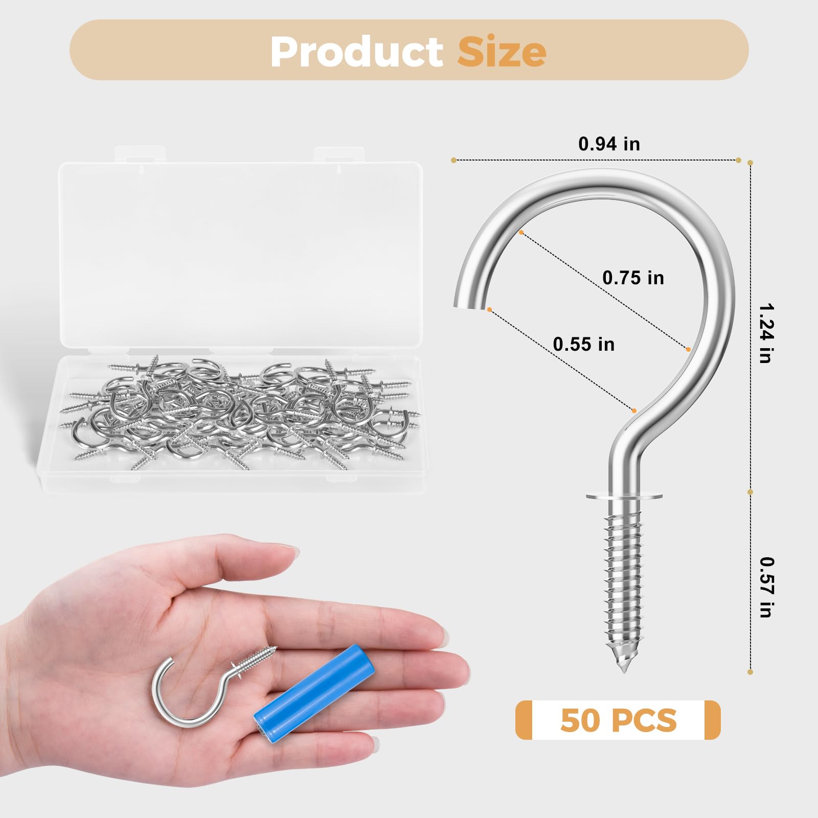 IDEALSV 100 Pcs (304) Stainless Steel Screw Hooks 5/8 Inch Small Hook...