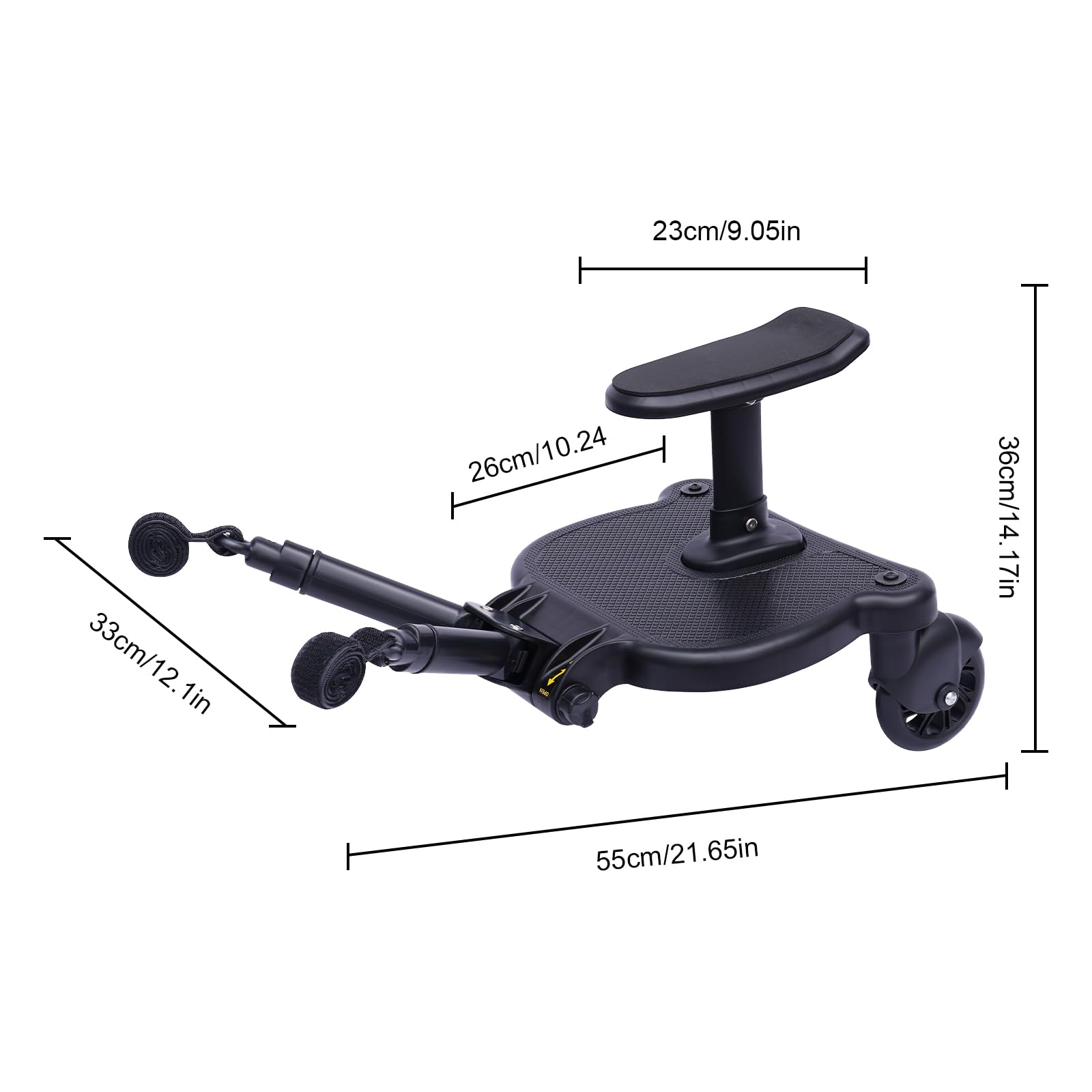 Buggy Board, Pedana per passeggino con sedile, portata massima di 25 kg, con design a due ruote a 360°, per bambini dai 2 ai 6 anni, pedana universale