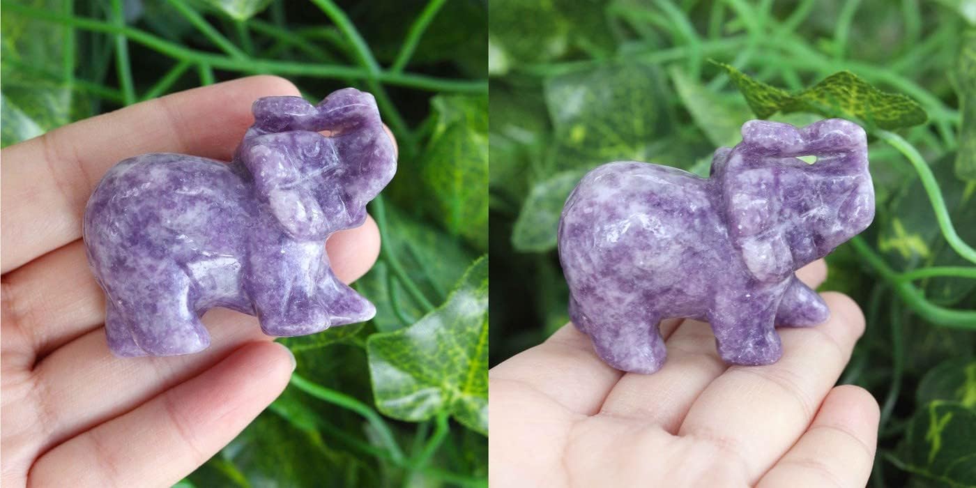 2" Amethyst Elephant Decor Natural Healing Crystal Stones Polished Hand-Carved Gemstone Big Cute Hippie Sculpture Statue Figurines Energy Purple Home Room Office Desk Decoration Gifts for Women Men image 2