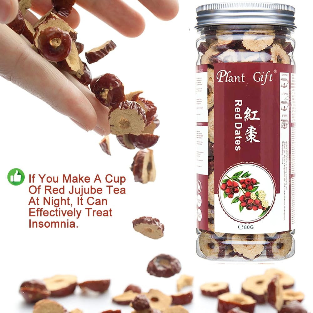 Plant Gift 100% Puro Rodajas de Dátil Rojo 红枣干, 80g/2.82oz | Natural. Sin rellenos, sin aditivos. Dátiles rojos secos, sabor dulce natural. Para infusiones y snacks. Also: Red Dates.