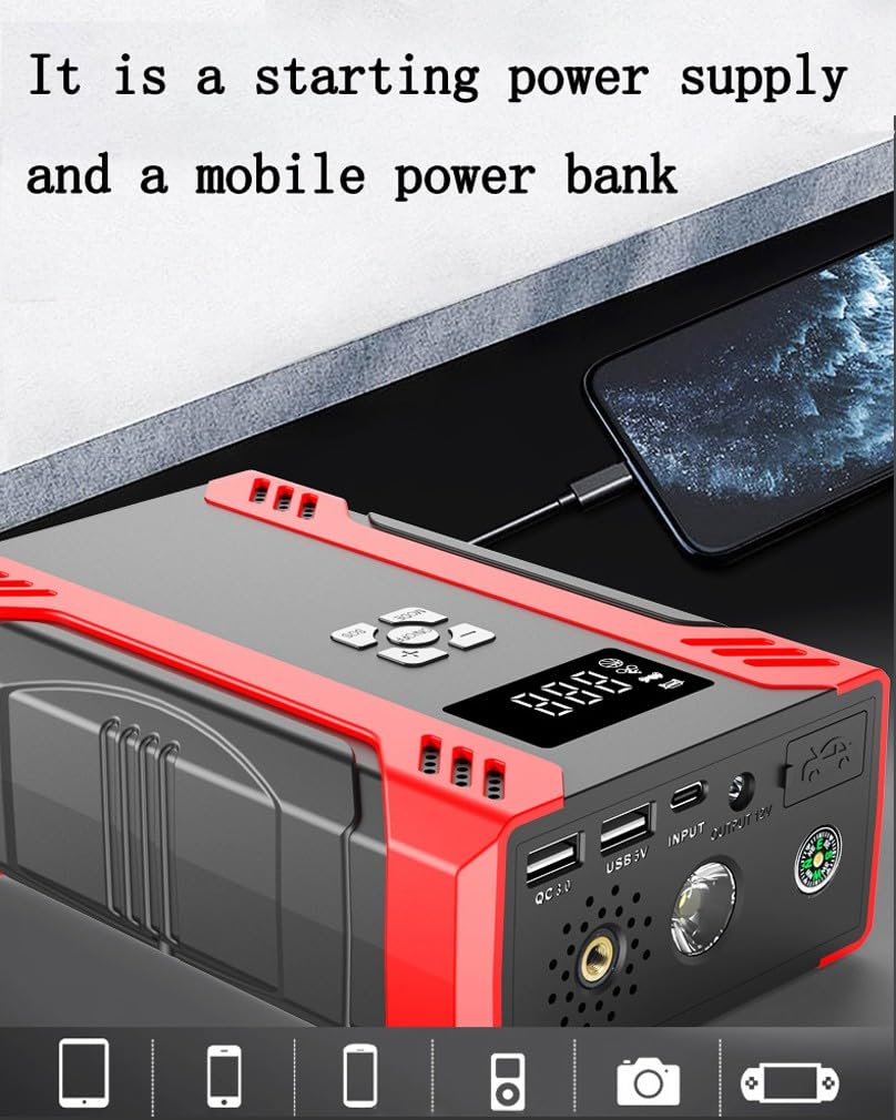 Akumulator samochodowy Jump Starter z kompresorem powietrza, 150 PSI 2000 A Jump Starter (12 V 6,0 l gazu / 4,5 l Diesel Auto) akumulator 10000 mAh, bezpieczny samochód z wyświetlaczem, oświetlenie