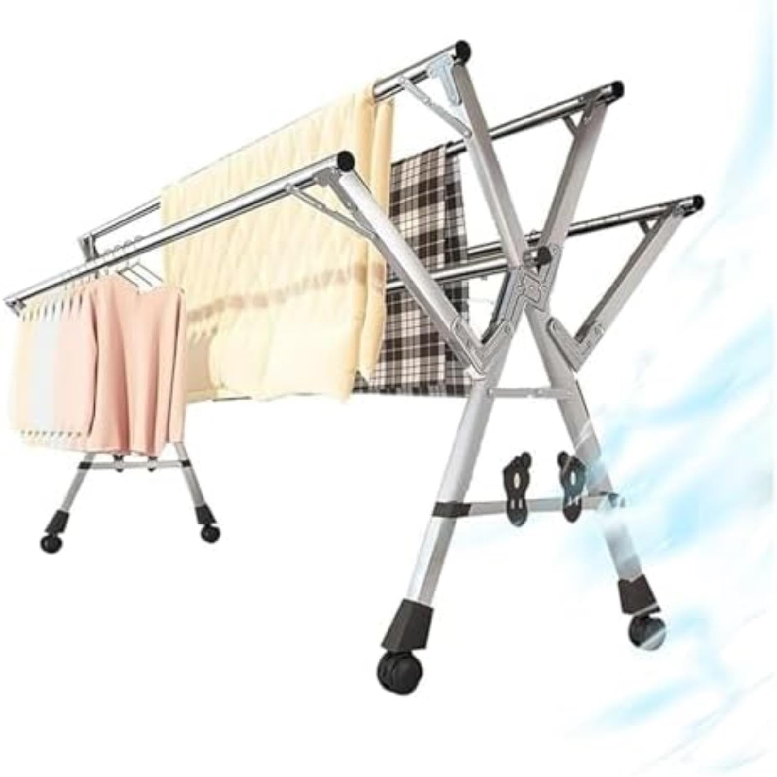 EYRMQWJPC Foldable Clothes Airer， Foldable Stainless Steel Clothes Drying Rack With Wheels And Hooks, Multiple Sizes(160cm/63in,160cm/63in)