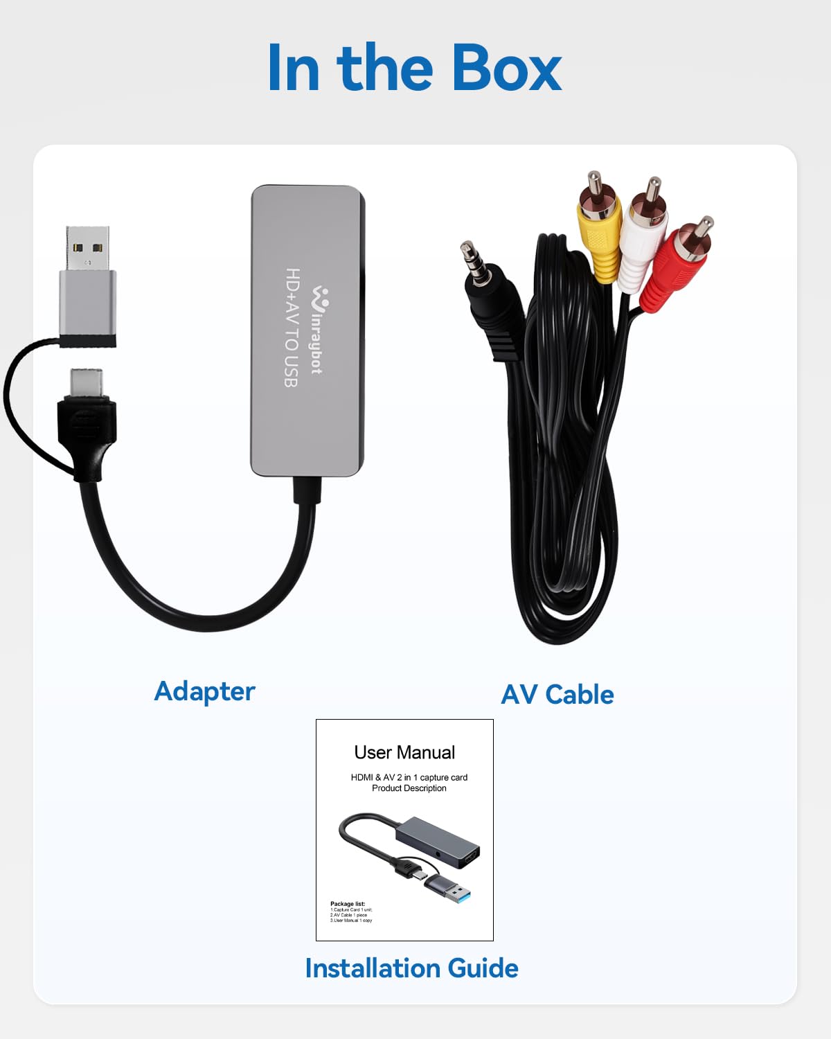 Convertitore da VHS a digitale, scheda di acquisizione video per VHS/DVD/HI9/AV/Wii, convertitore da RCA a USB, adattatore da analogico a digitale per salvare vecchi ricordi RCA/S-Video/ingresso HDMI