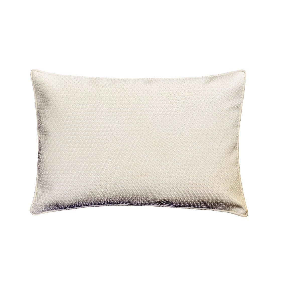 The HomeCentric Handmade White Pack of 2, 30x65 cm (12"x26") Lumbar Cushion Covers, Faux Leather Basket Weave Lumbar Cushion Covers, Solid Color Pattern Modern Style - White Suave