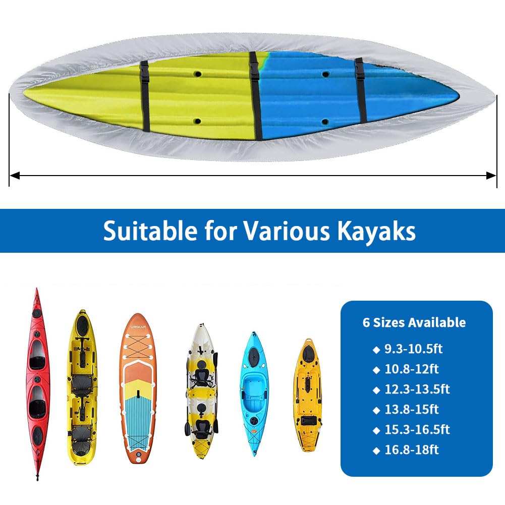 Waterproof Kayak Cover 10ft 13ft 16ft - Full Coverage Canoe Storage Cover With UV Protection