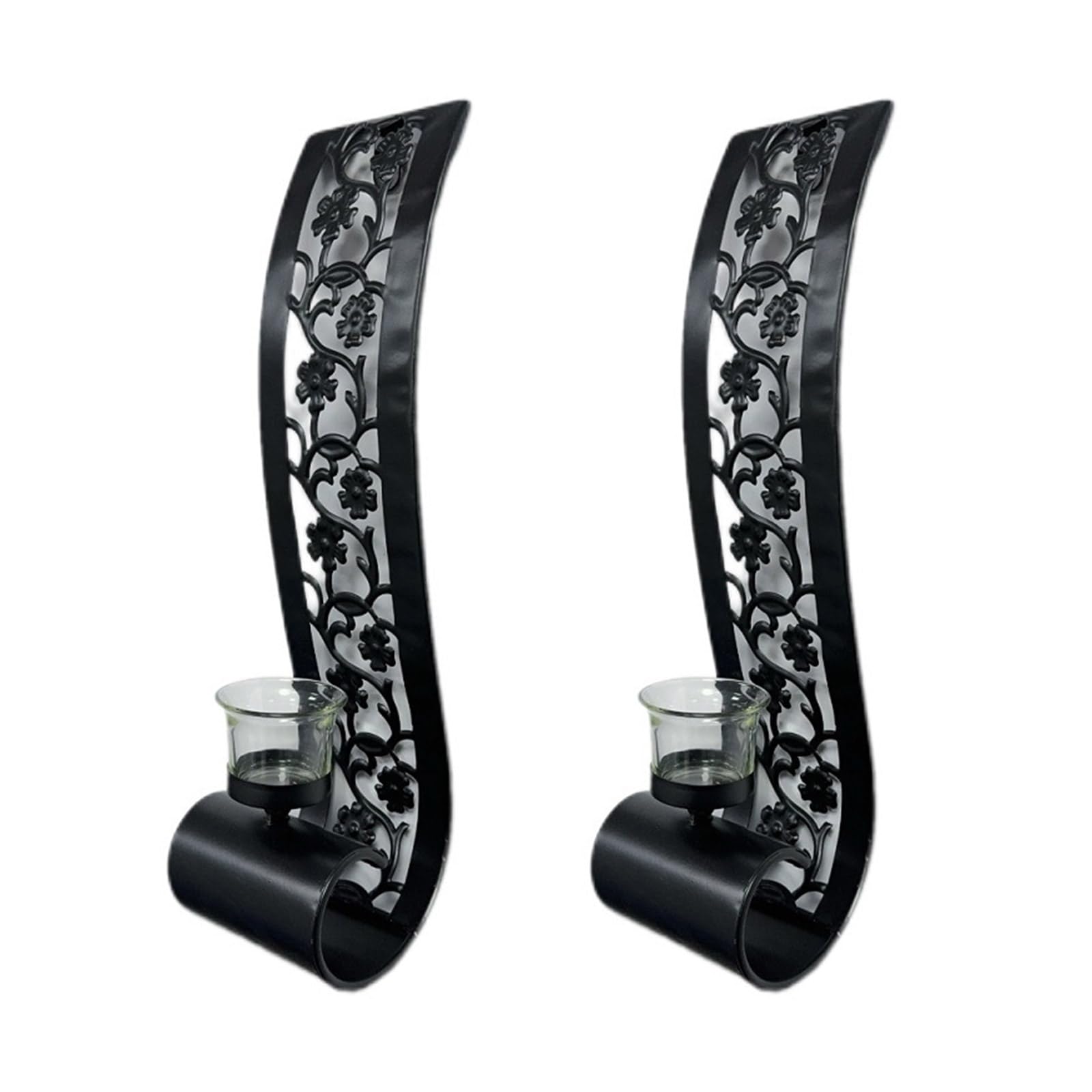 PTILSERY Elegant Black Metal Wall Sconce Candle Holders Set of 2 Hanging Iron Wall Candle Sconce for Home Decoration