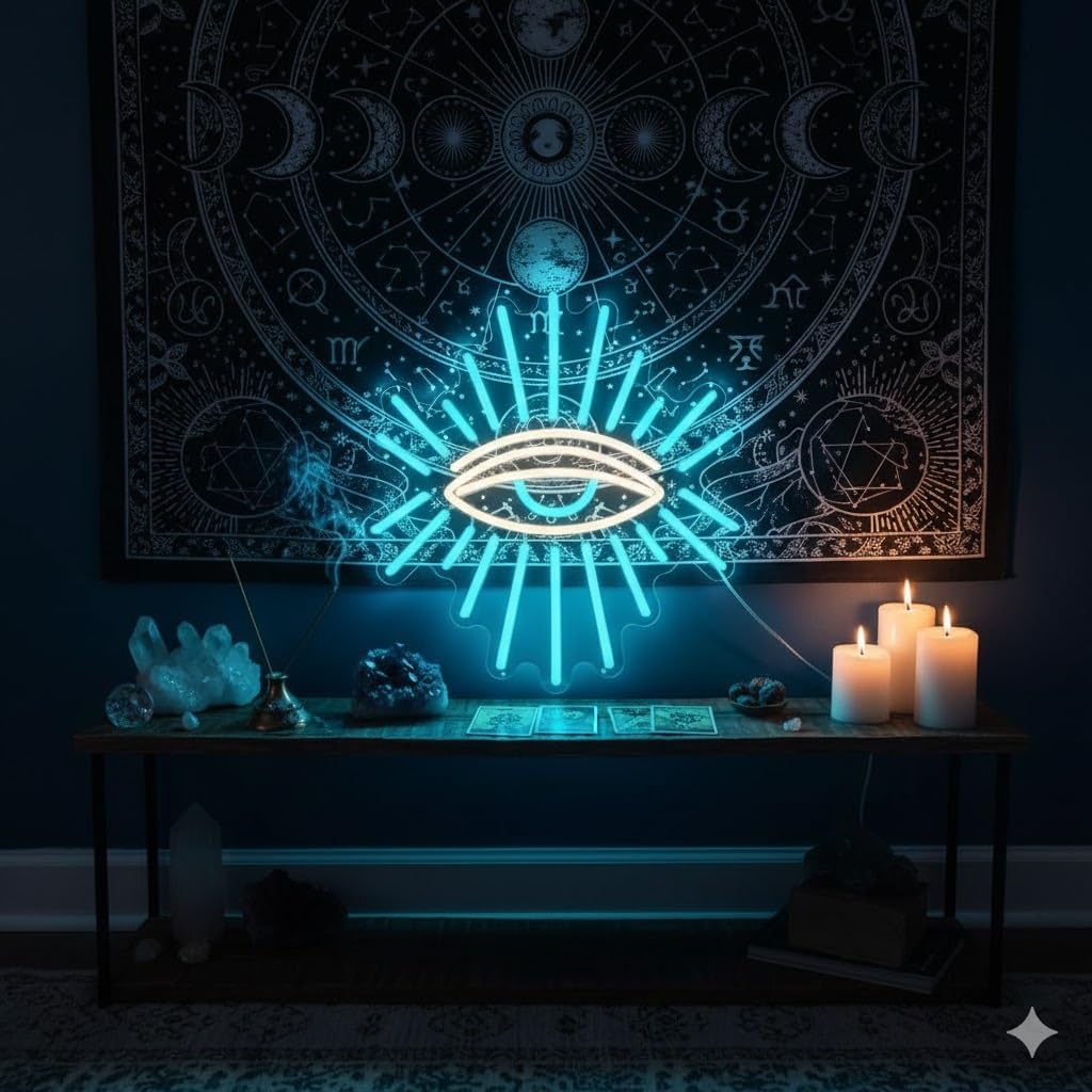 Evil Eyes Neon Signs for Wall Decor, Dimming LED Blue Goth Eyes Neon Signs, Bohemian Wall Decor Witchy Decor USB Neon Wall Signs for Bedroom Meditation Decor Charm Gift Unique Home Christmas Gift(11.8x13in) - Image 2