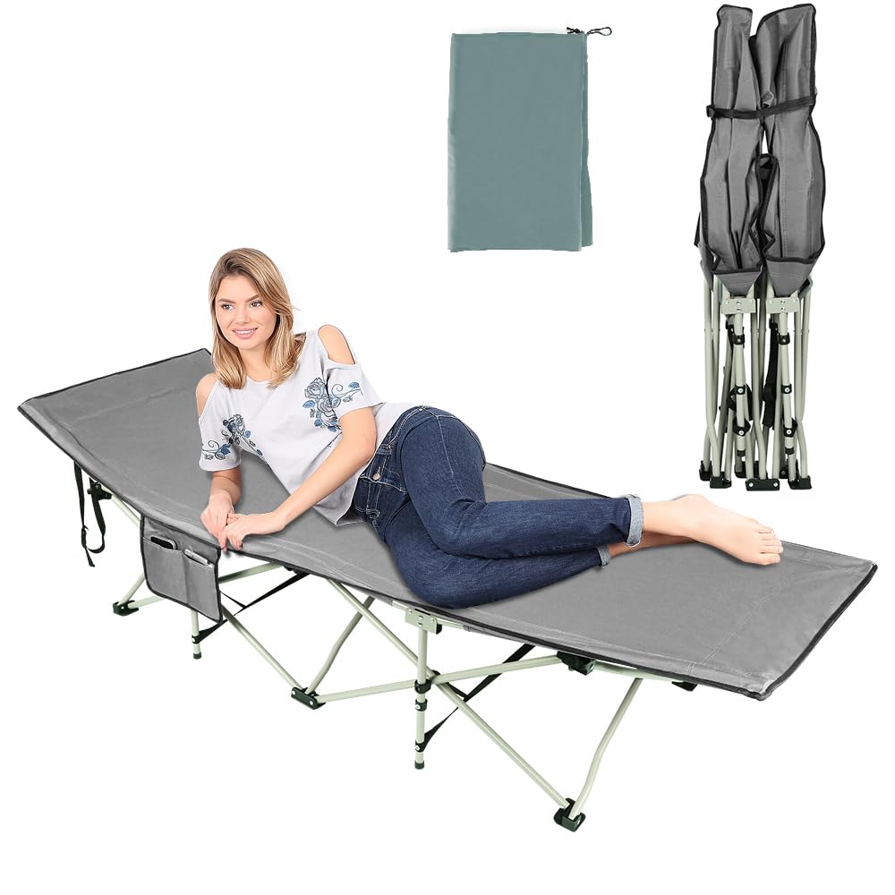 OHMG Lit de Camping Pliable 1 Personne,lit de Camp pour Adultes,Cadre en Acier léger Sac de Transport Inclus Charge,Max. 150 kg,lit d appoint,Matelas randonnée Ultra léger