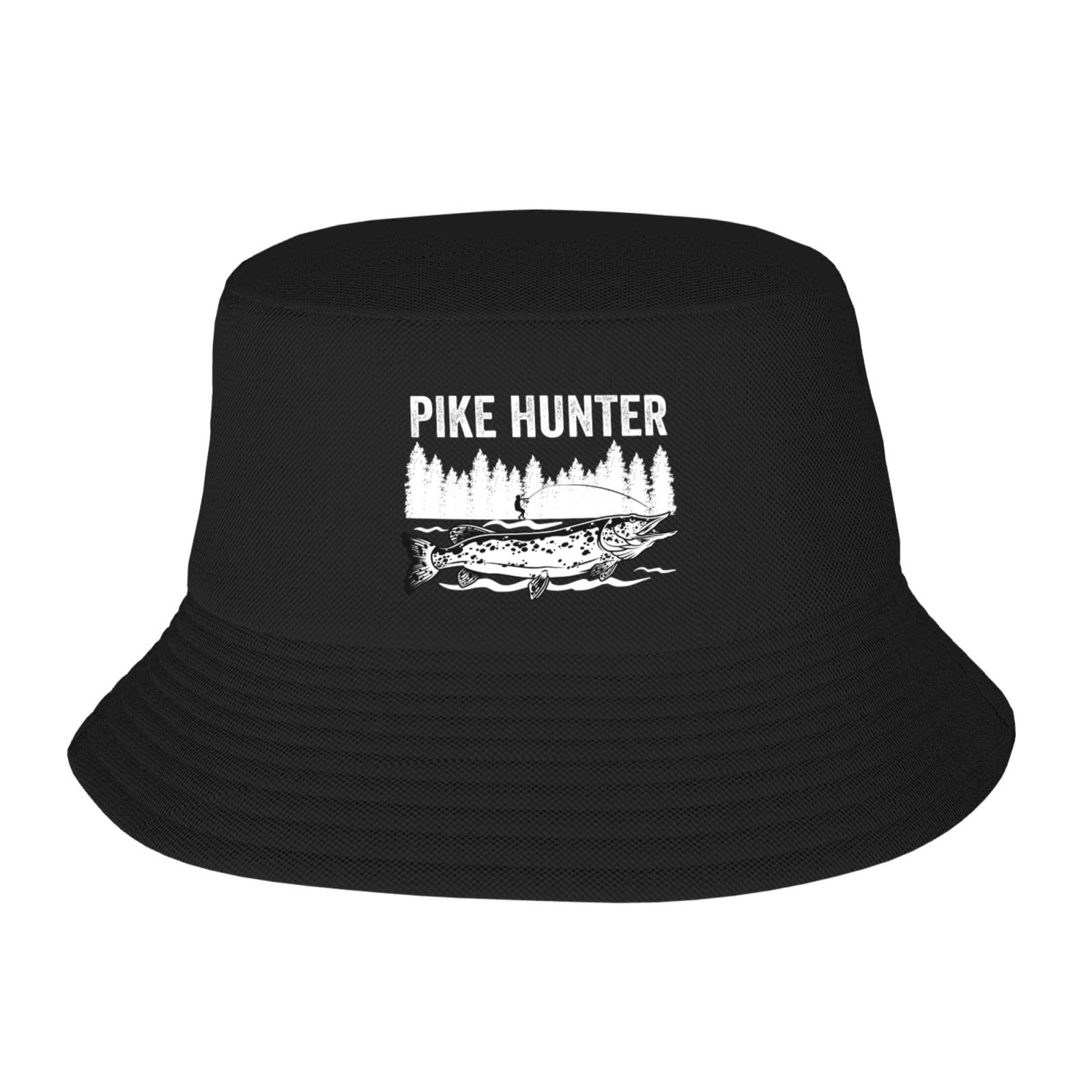 Northern Pike Hunter Fishing Fisherman Bucket Hat Packable Sun Hats for Men Women Black
