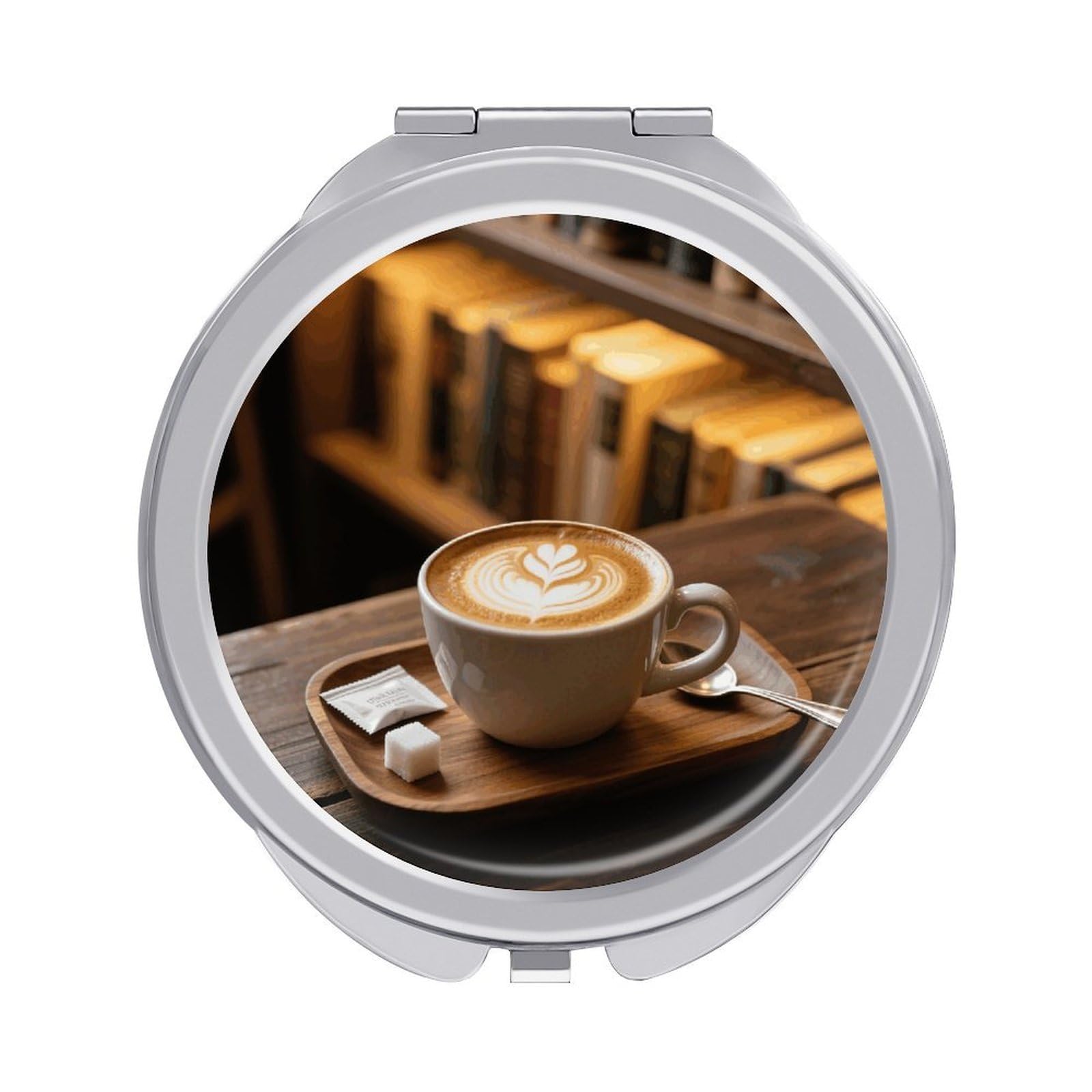 VstaDank Coffee Makeup Mirror Beautiful Compact Makeup Mirror Silver Mirrors Surface Folding Makeups Lightweight Travel Makeups Mirrors for Suitable Handbag and Purses