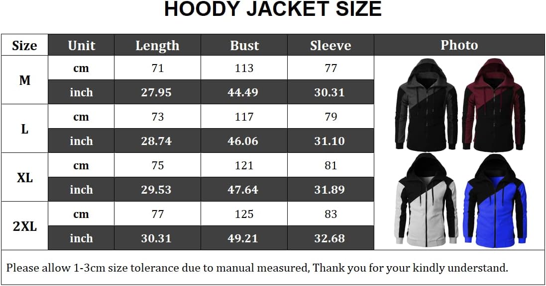 Ophestin Mens Hoody Full Zip Up Hooded Hoodie Sweatshirt Fleece Patchwork Jacket Solid Color Coat With Kanga Pocket 5 61+usYGOO L. AC SL1108