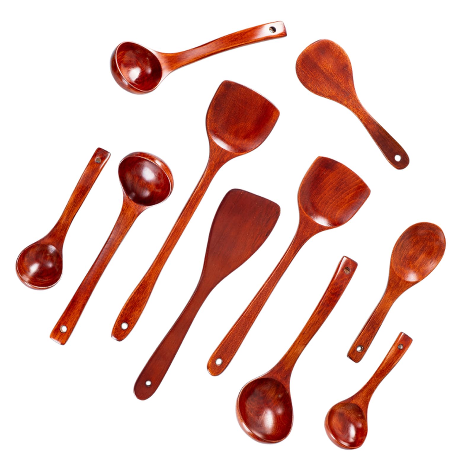 Kochutensilien-Set aus Naturholz: Hitzebeständiger Wok-Pfannenwender, Suppenlöffel mit langem Griff, Reislöffel, Antihaftpfanne, Kochgeschirr-Set mit Aufbewahrungshalter