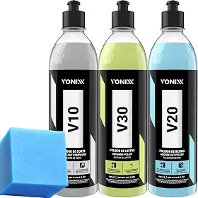 Kit Polimento V10 Polidor Corte V20 Refino V30 Lustrador Verniz Macio Vonixx