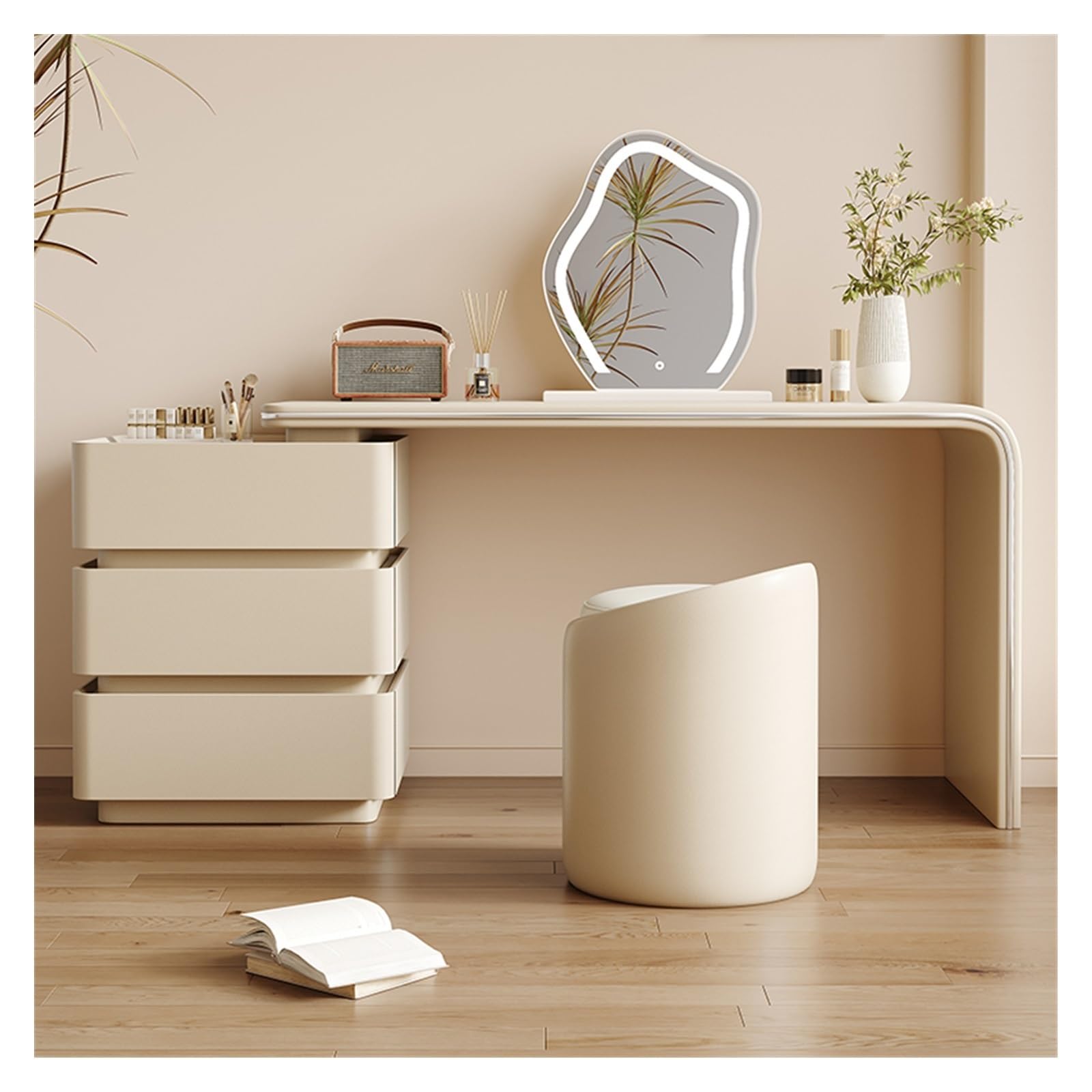 Amazon.com: GRFIT Dressing Table with 3 Drawers, Modern and Simple Vanity  Set, Including LED Makeup Mirror and Chair, Perfect for Women and Girls Table  Dressing Table (Beige, L 100 cm) : Home