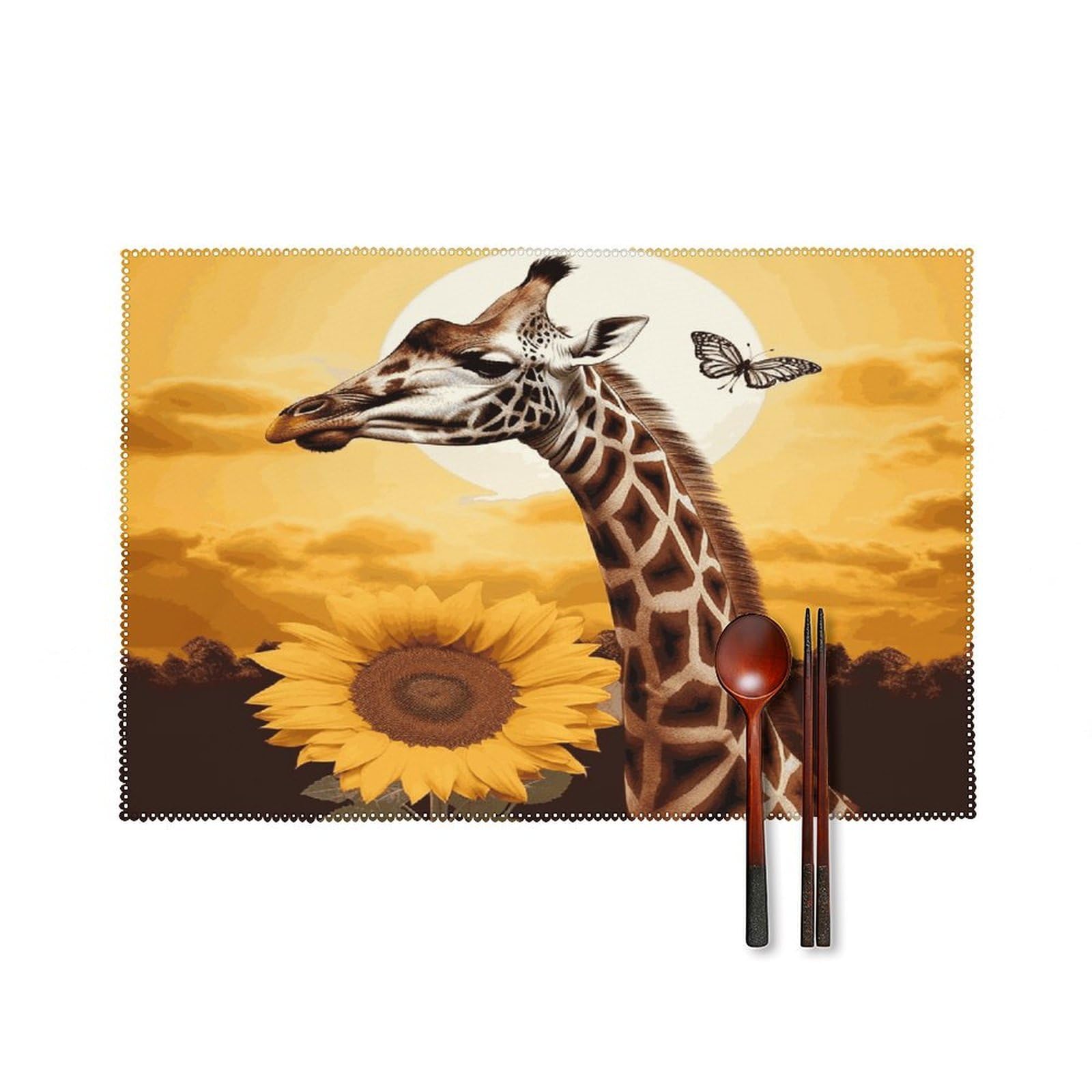 Fekiloot Style Giraffe And Sunflower Placemats Set Of 6,Table Mat