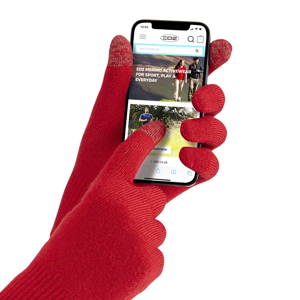 Edz Red Merino Wool Touchscreen Liner Gloves Xl