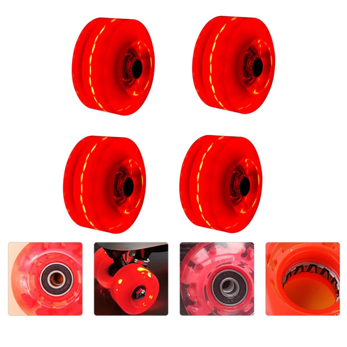 jojofuny Ruedas de Patinaje Pu Luces Rojas Intermitentes para Patines de Doble Hilera, 4 Piezas para Patinaje Artístico y Casual en Interiores