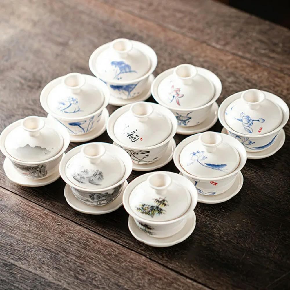Porcelanowy zestaw do herbaty Gaiwan Kung Fu, Ceramiczny, niebiesko-biały zestaw do herbaty Kung Fu Gaiwan z pokrywką i spodkiem, 100120 ml(Sku16 120ml)
