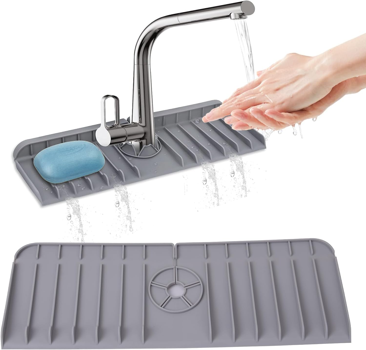 UNIQUE CART Upgraded Silicone Kitchen Sink Splash Guard, Kitchen Faucet Splash Guard - 14" x 5.5" - Sink Gadgets - Splash Guard Behind Faucet - Slope Design Faucet Draining Mat (Grey) (B0CWHGNM2B) Amazon Price History, Amazon Price Tracker