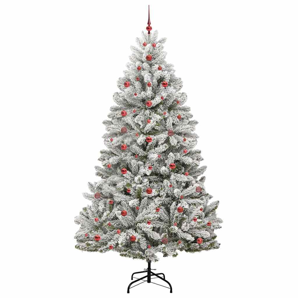 Sztuczna choinka, zielono-biała, 240 cm, metal PCW, zawiasy, realistyczne końcówki, paski LED, 8 trybów, do użytku wewnątrz i na zewnątrz, zestaw bombek choinkowych