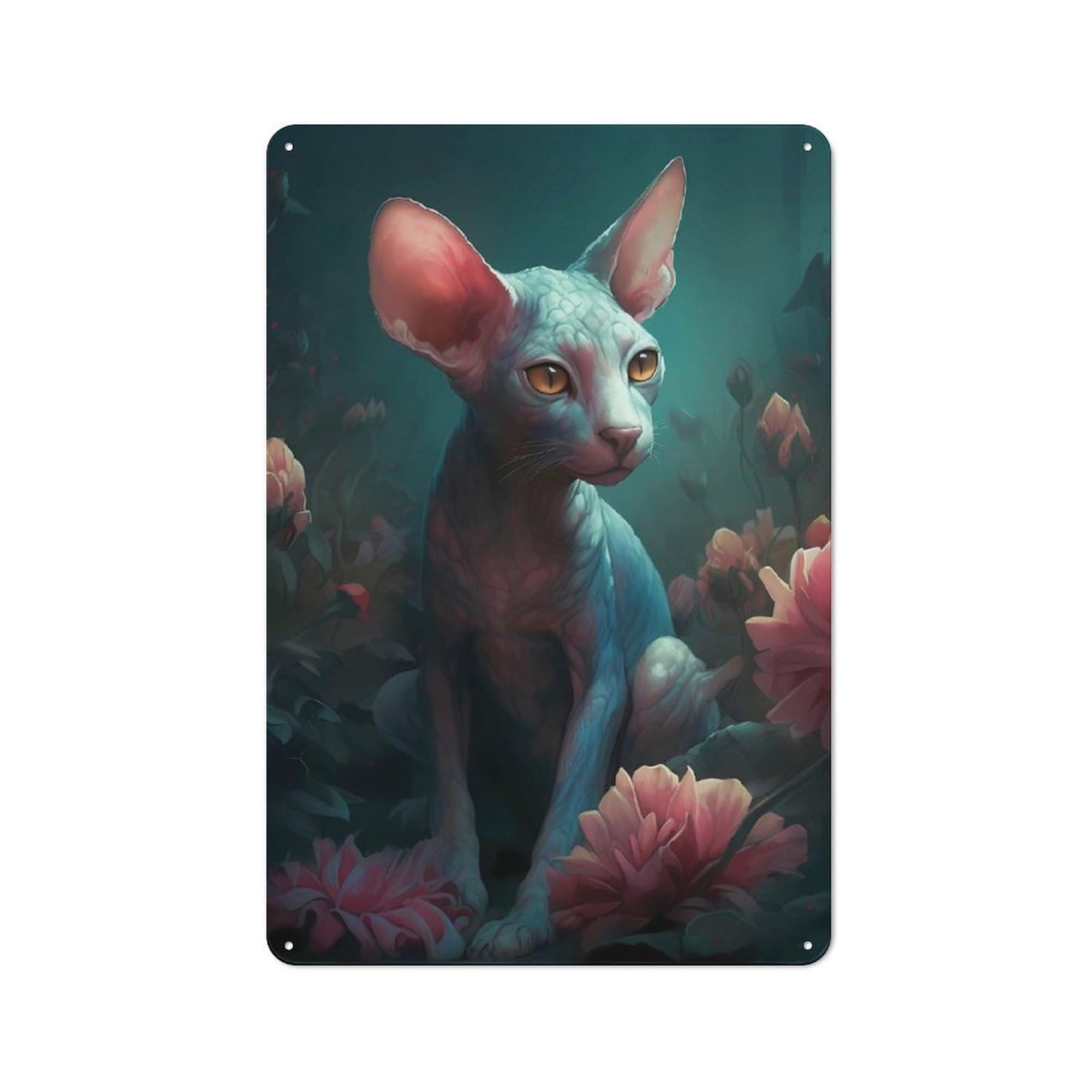 Junmoney Cornish Rex Cat Mythical Metal Wall Sign 30X20cm, Retro Decor For Hallway Wall, For Wall Display Collectors