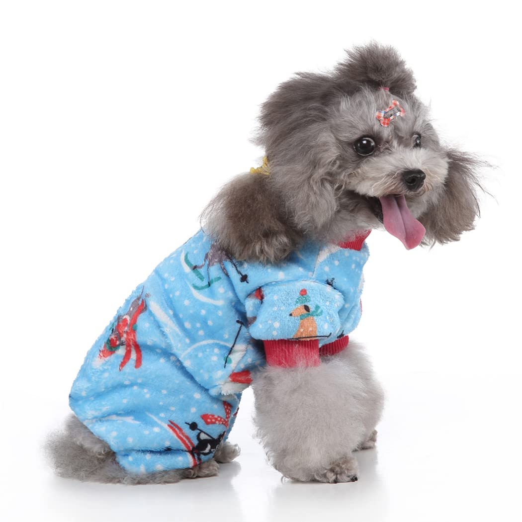 XIAOYU Pet Winter Clothes Fun Dog Skiing Pattern for Dog Pajamas Cat Jumpsuits(S), Blue - Image 4