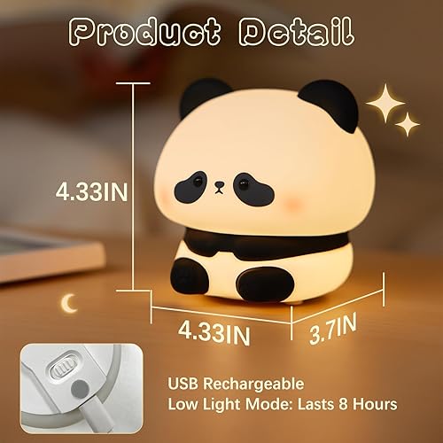 Miniatura 6 de Linda luz nocturna de panda, lámpara LED de noche de animales, de silicona de grado alimenticio, 3 niveles regulables, luz nocturna para lactancia
