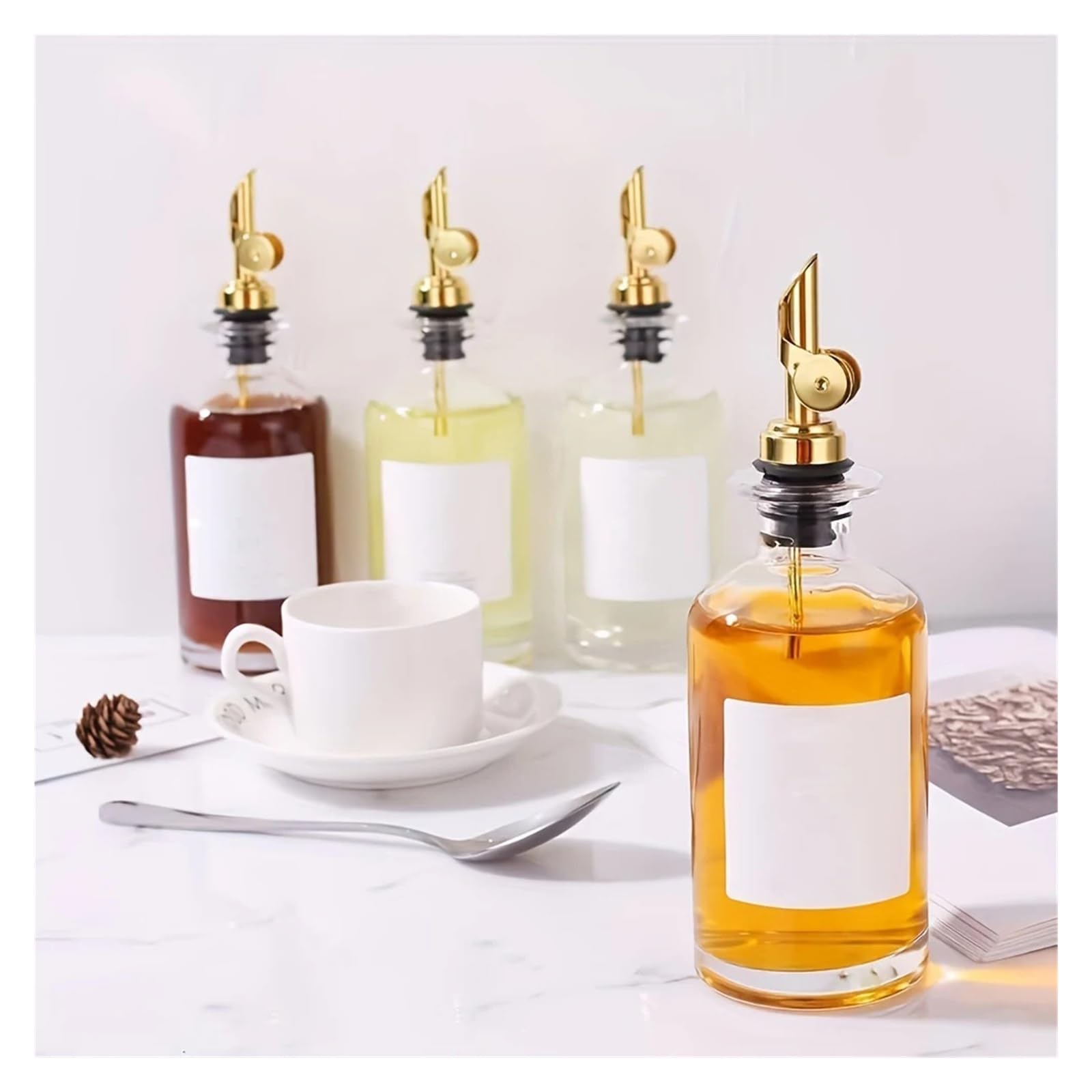 Dispenser per olio d'oliva in vetro per aceto e condimenti | Bottiglia per condimenti in vetro trasparente per olio e aceto(500ml)